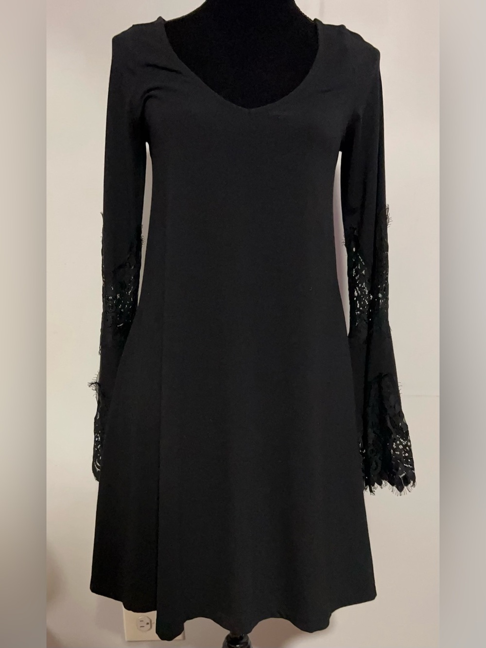 Express Black Lace-Sleeve A-Line Dress